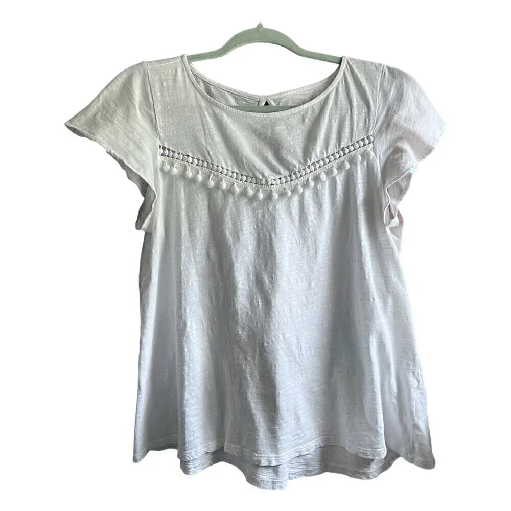 Lilly Pulitzer White Florabelle Knit Embroidery Flutter Sleeve Top Size Medium
